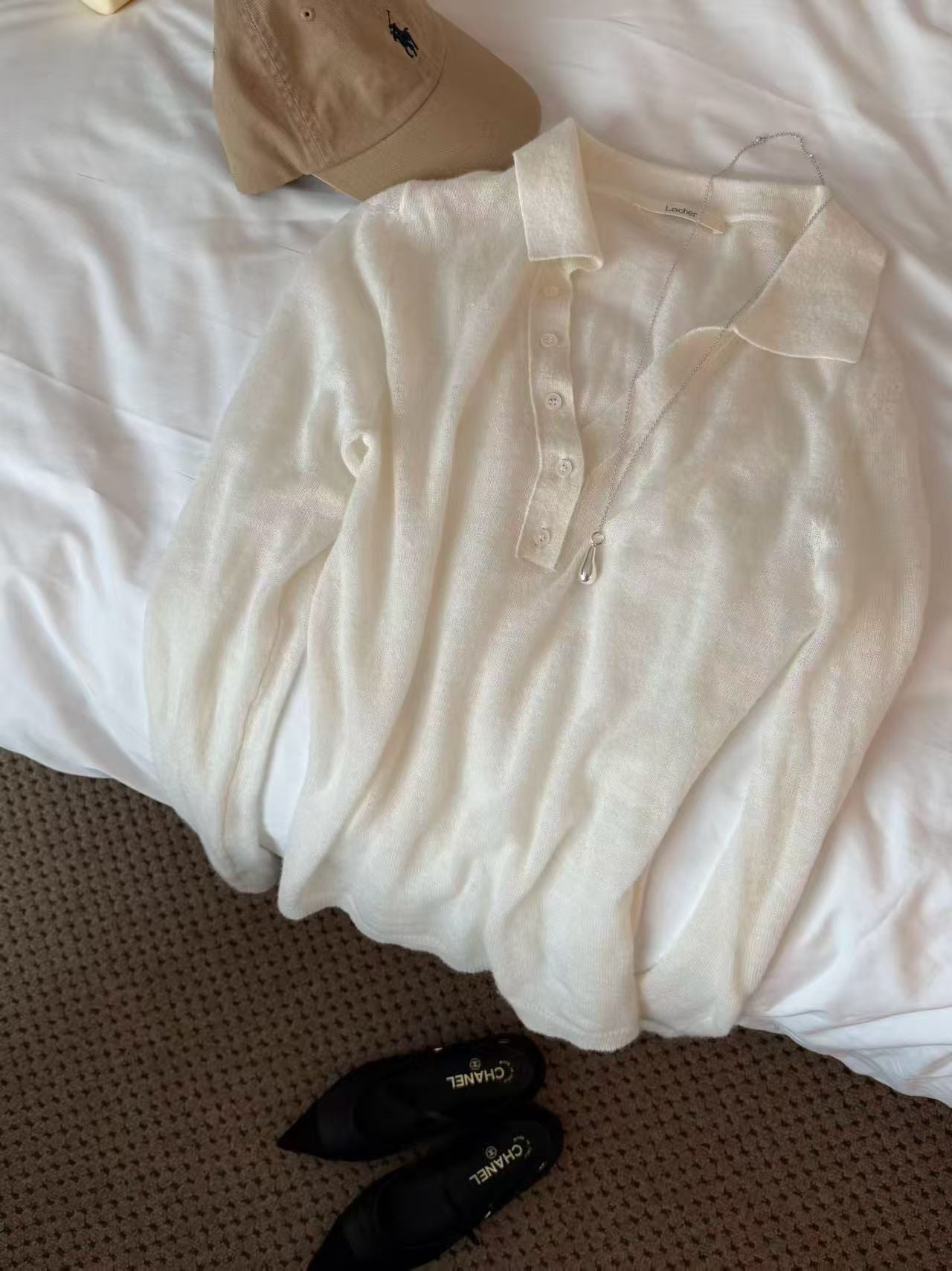 LACHER Premium Wool Blend Polo Collar Solid Color Knit Sweater