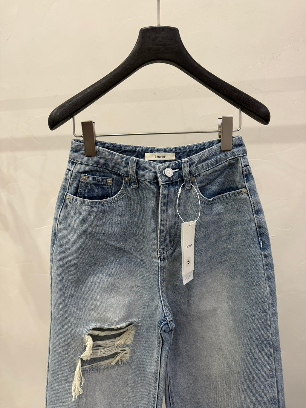 LACHER Designer Collection Distressed Wide-Leg Ripped Gradient Jeans