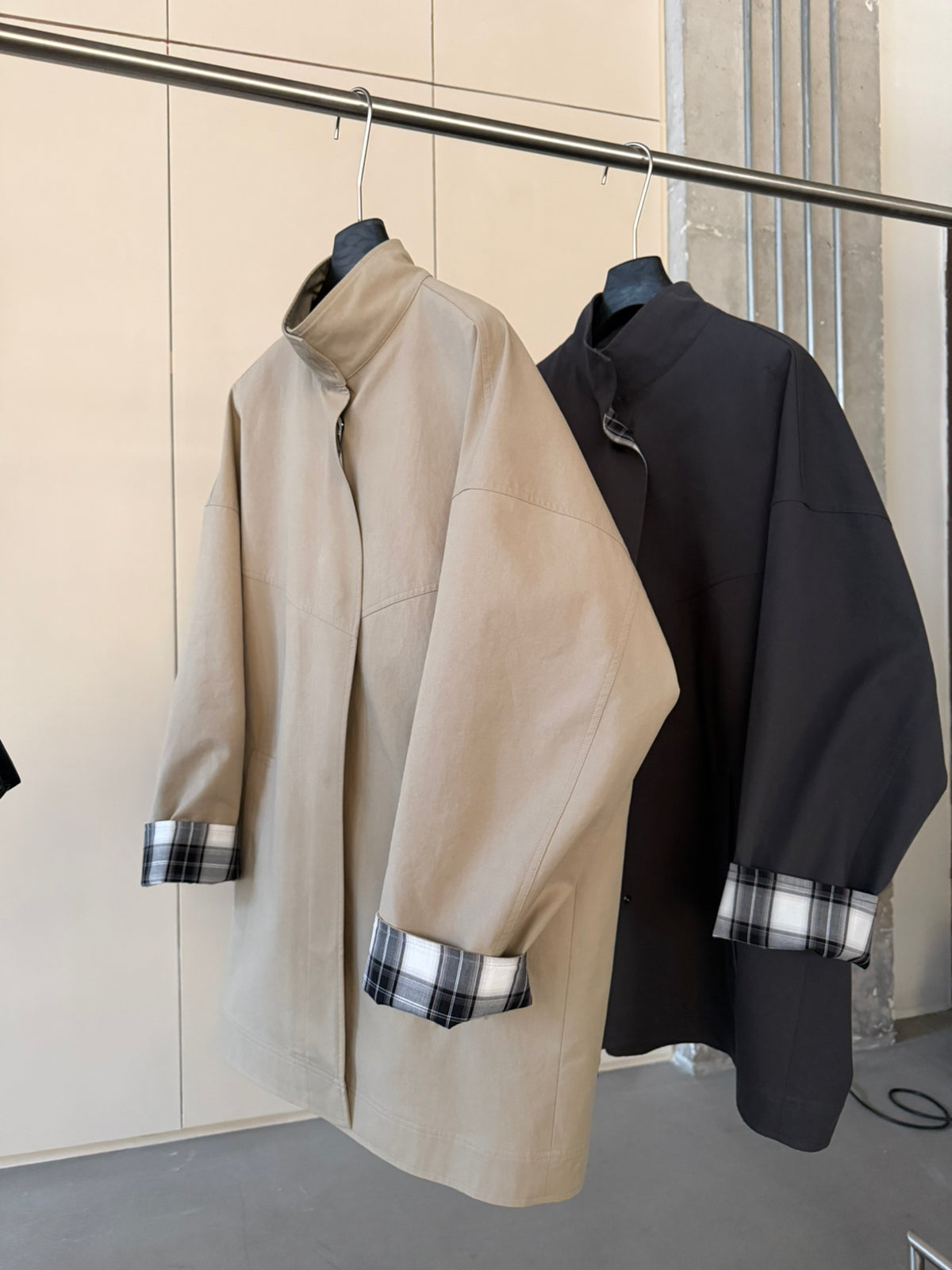 LACHER Elegant Minimalist Loose Plaid Patchwork Mid-Length Trench Coat