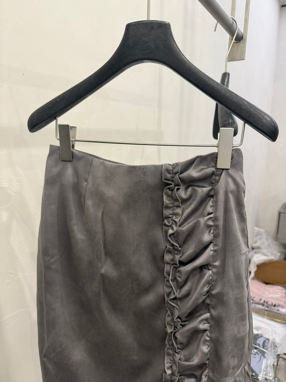 LACHER French Ruffle Trim Midi Skirt - Slimming Elegant Pleated A-Line Skirt for Women