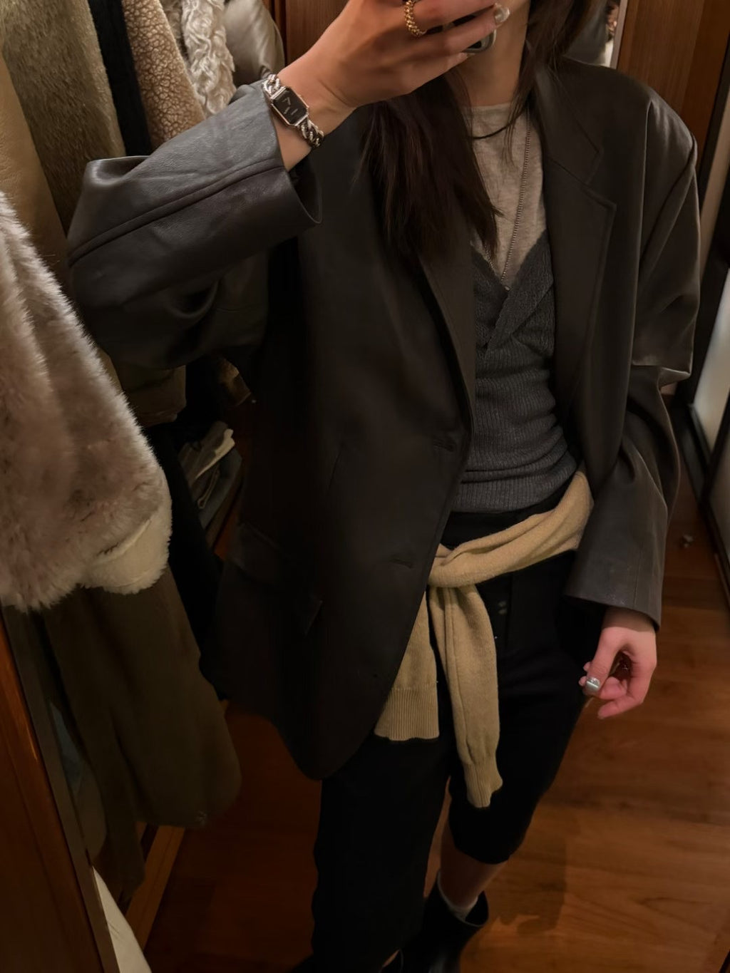 LACHER Premium Distressed Oil-Waxed Leather Blazer - Vintage Oversized Broad-Shoulder Friendly Spring Suit