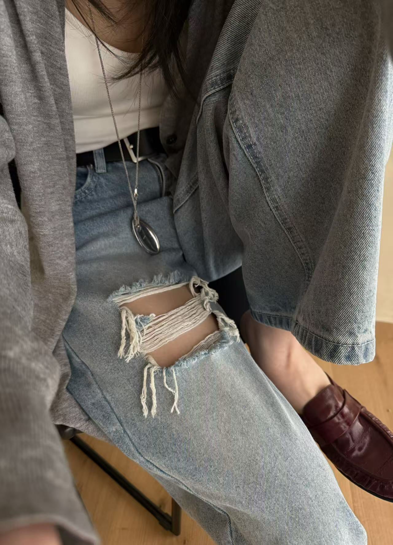 LACHER Designer Collection Distressed Wide-Leg Ripped Gradient Jeans