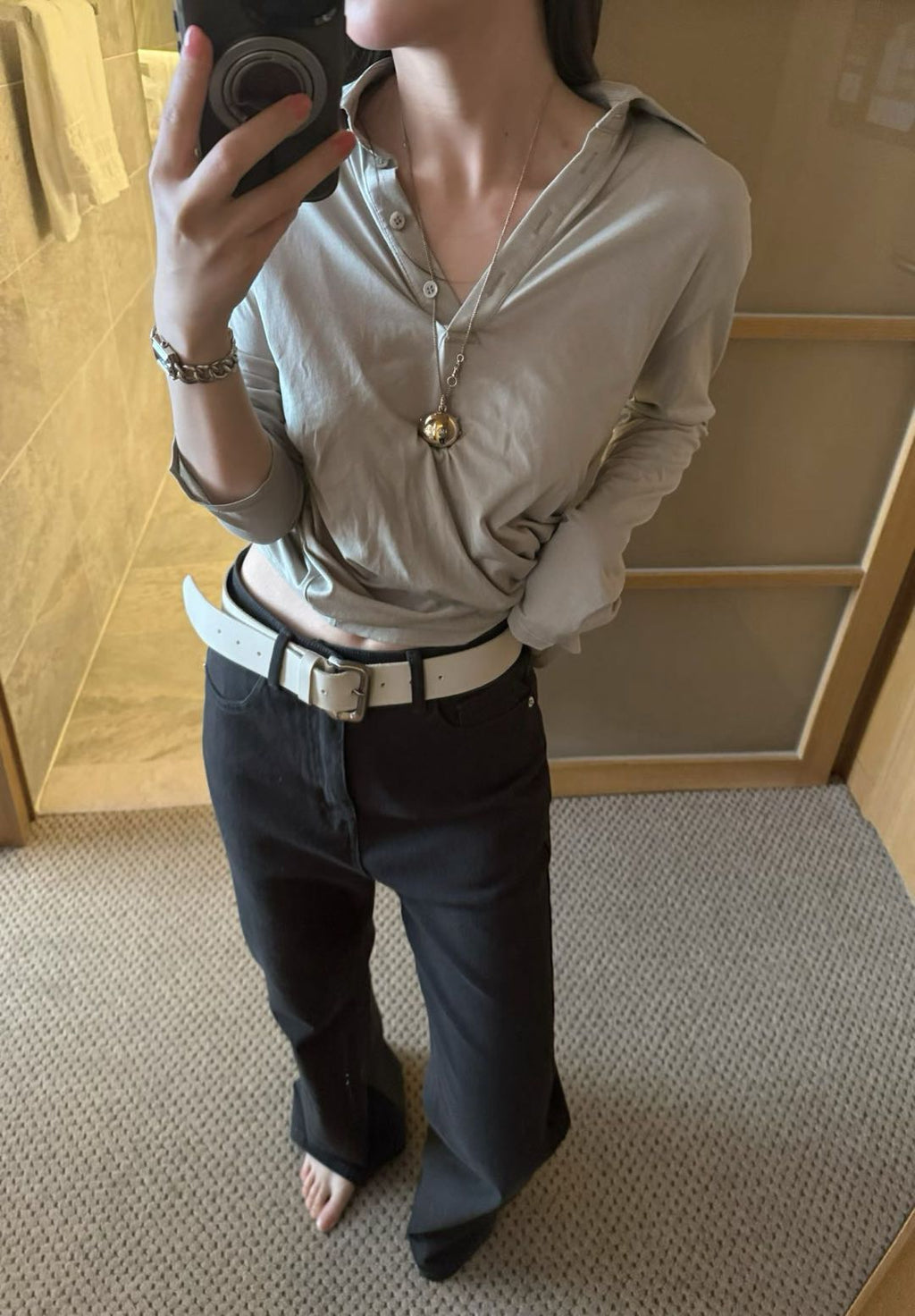 Women's Premium Minimalist Long Sleeve POLO Shirt - Elegant Loose Fit Casual Blouse