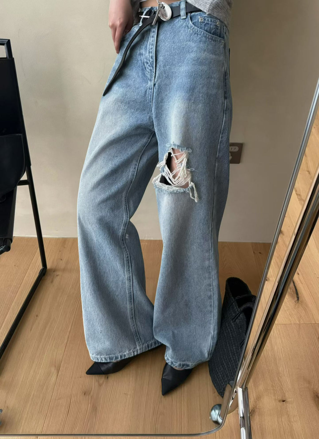 LACHER Designer Collection Distressed Wide-Leg Ripped Gradient Jeans