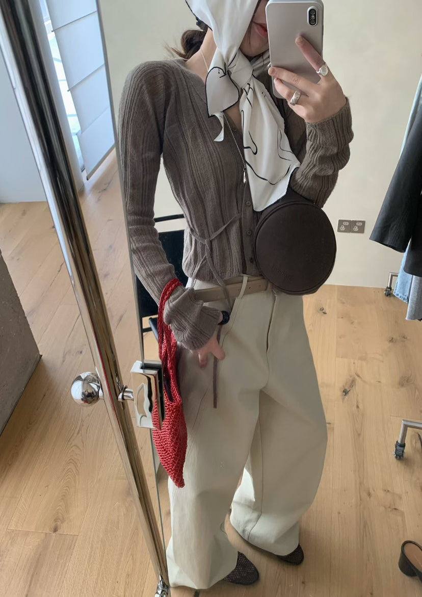 Elegant V-Neck Mohair Blend Cropped Cardigan - Slim Fit Spring Knitwear for Women