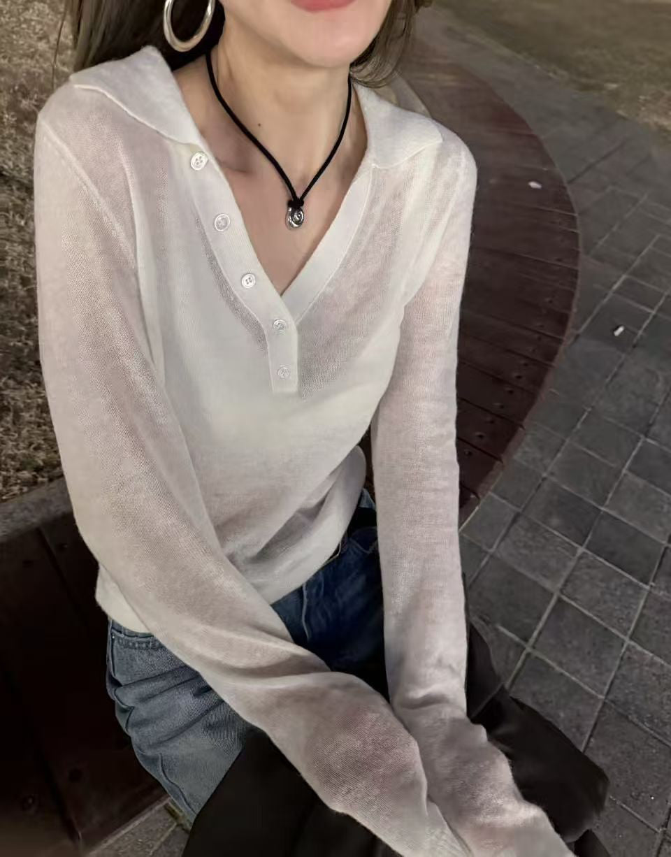 LACHER Premium Wool Blend Polo Collar Solid Color Knit Sweater