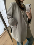 LACHER Women's Minimalist Business Casual Solid Color Blazer - Loose Fit Premium Texture