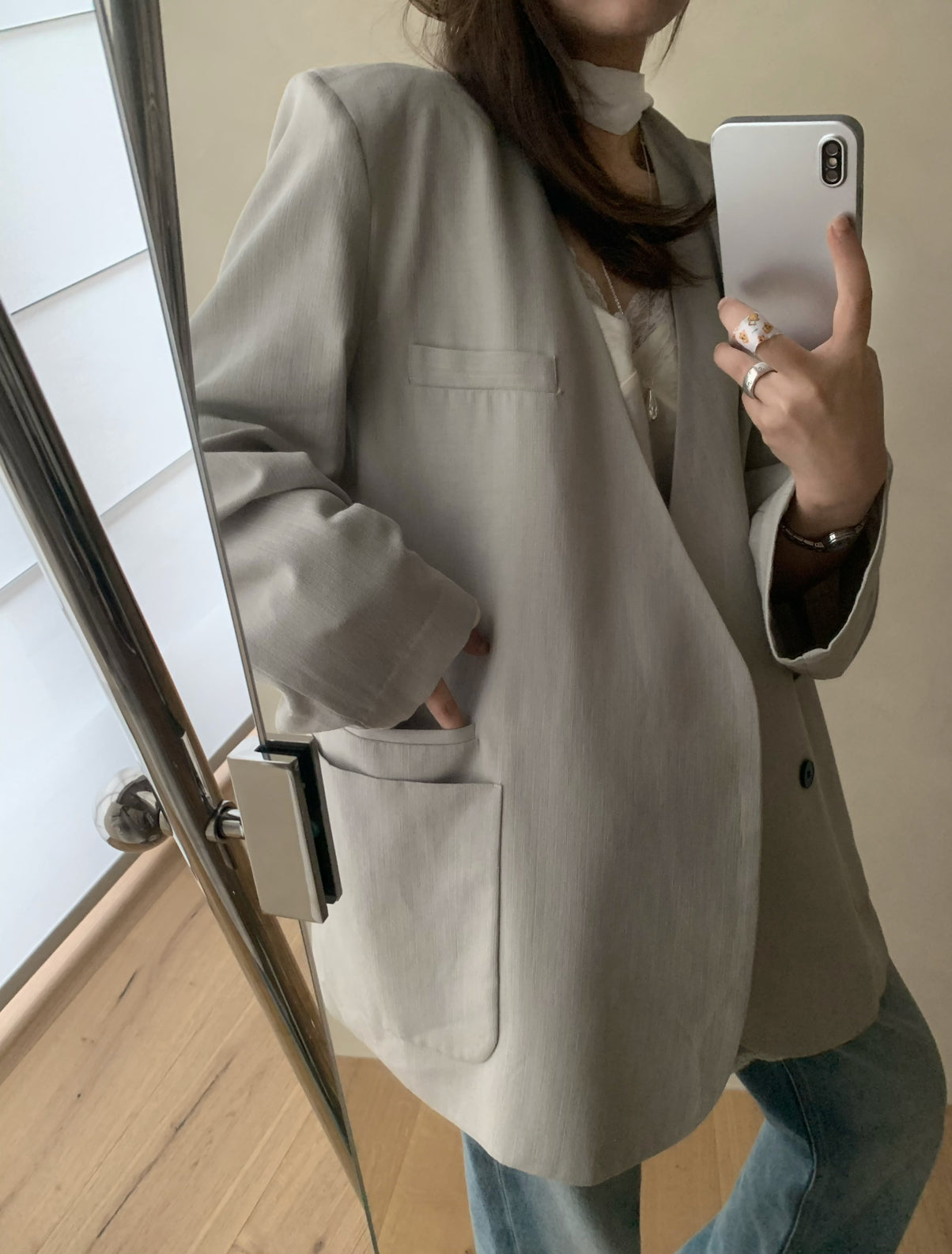 LACHER Women's Minimalist Business Casual Solid Color Blazer - Loose Fit Premium Texture