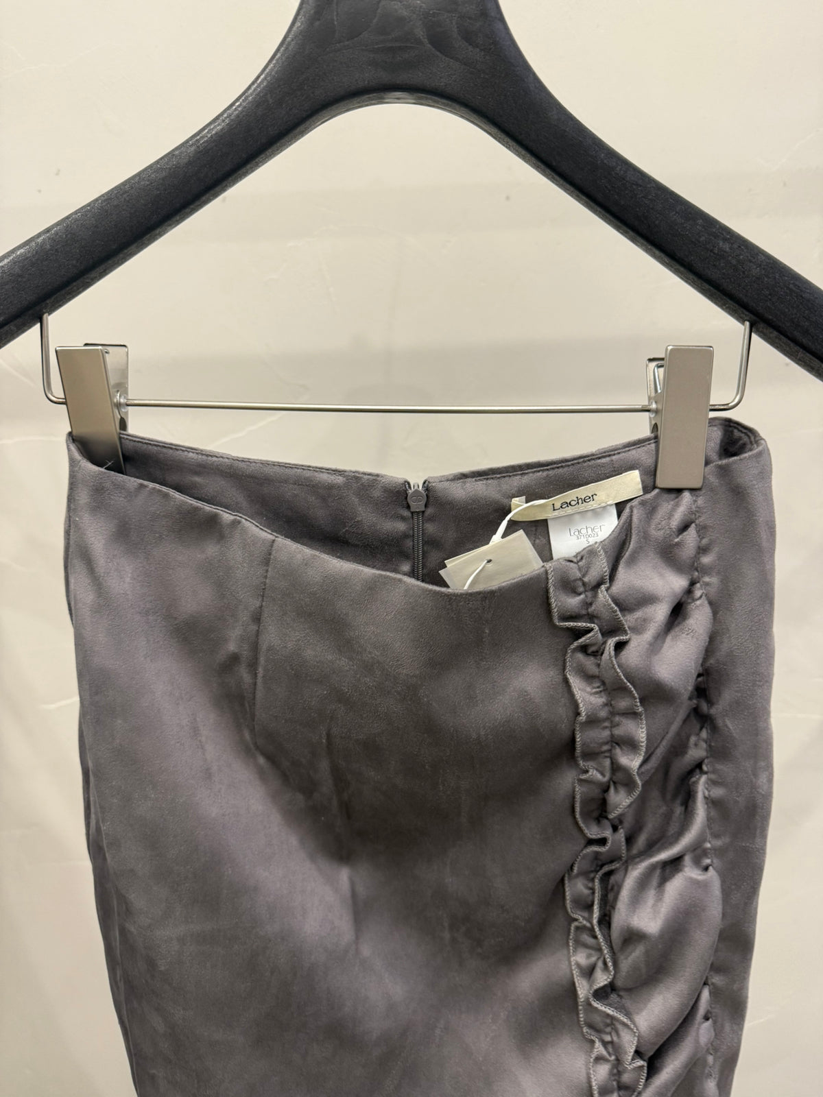 LACHER French Ruffle Trim Midi Skirt - Slimming Elegant Pleated A-Line Skirt for Women