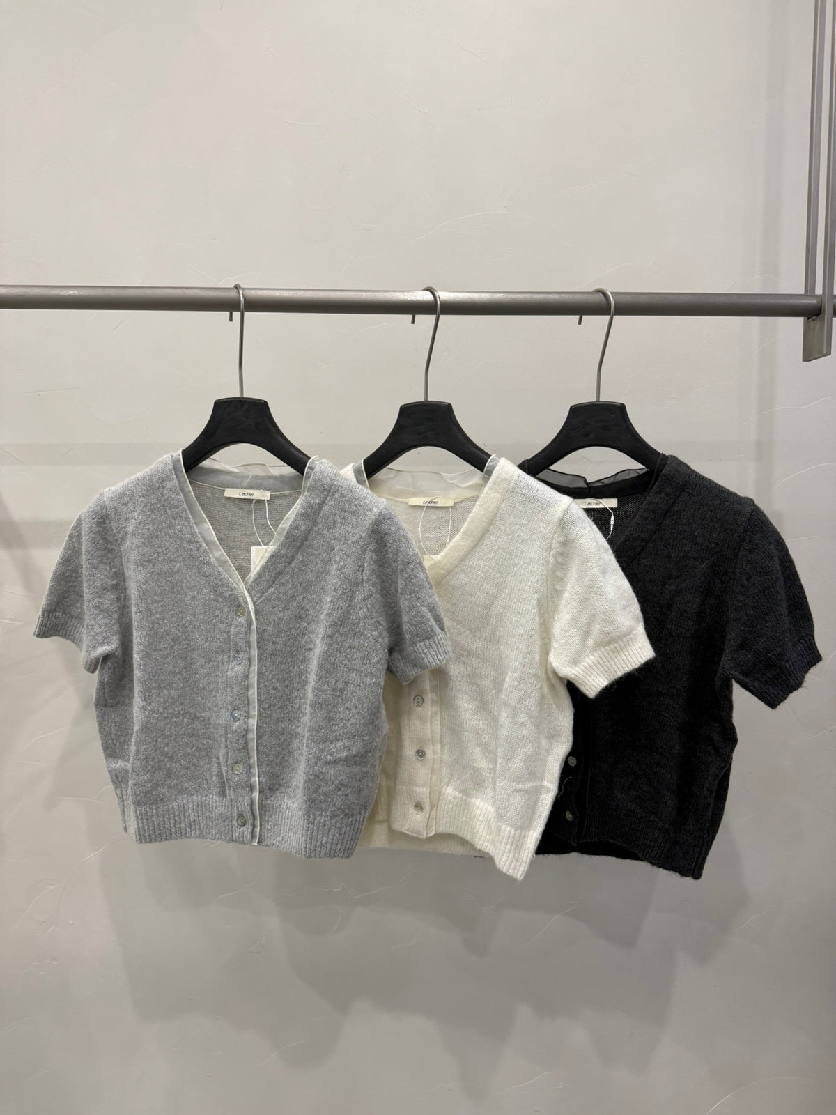 LACHER Elegant V-Neck Wool Blend Knit Cardigan - Slimming Short Sleeve Soft Casual Sweater for Women