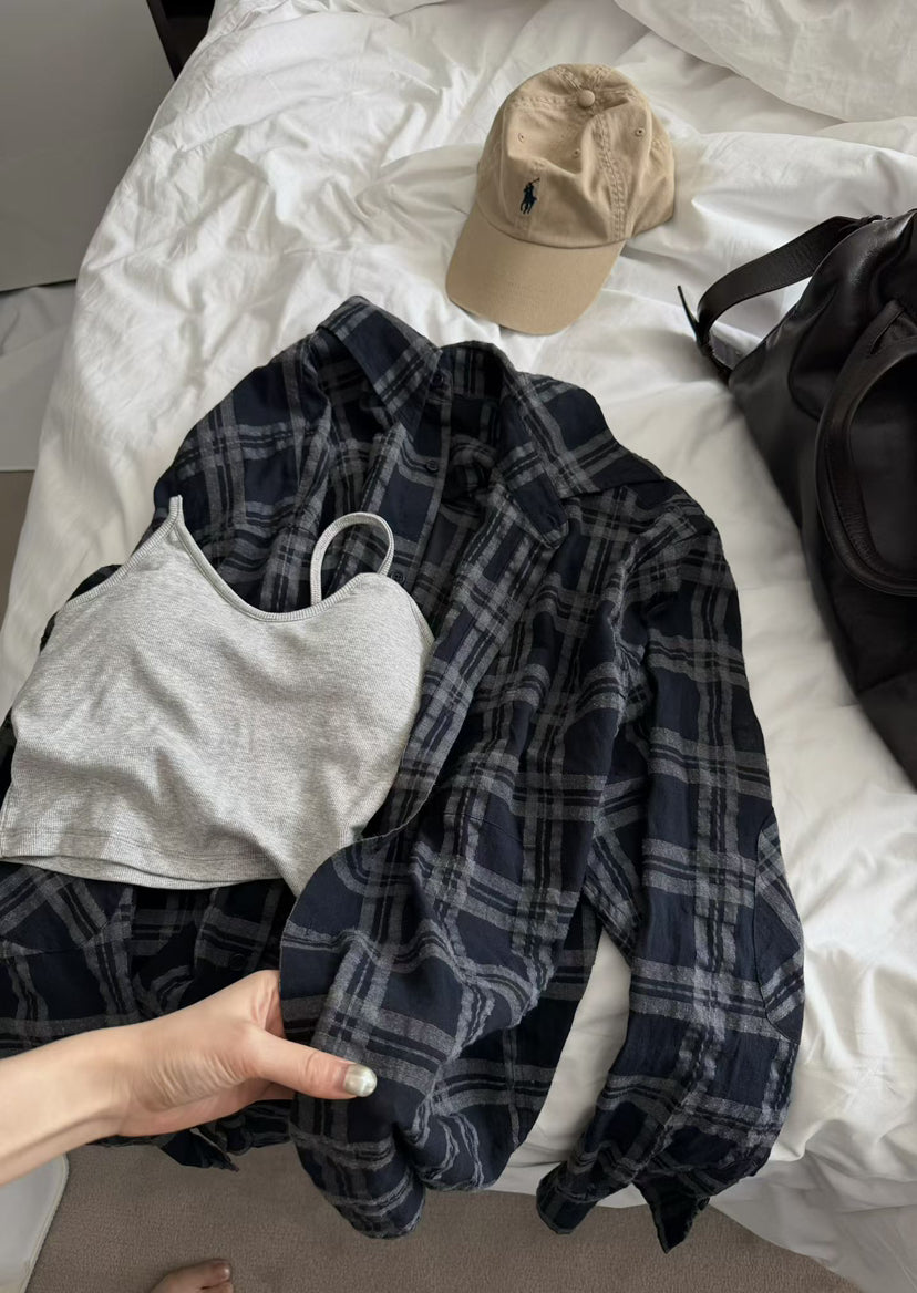 LACHER Women's Effortless Chic Plaid Shirt - Relaxed Fit Long Sleeve Button-Down Commuter Blouse