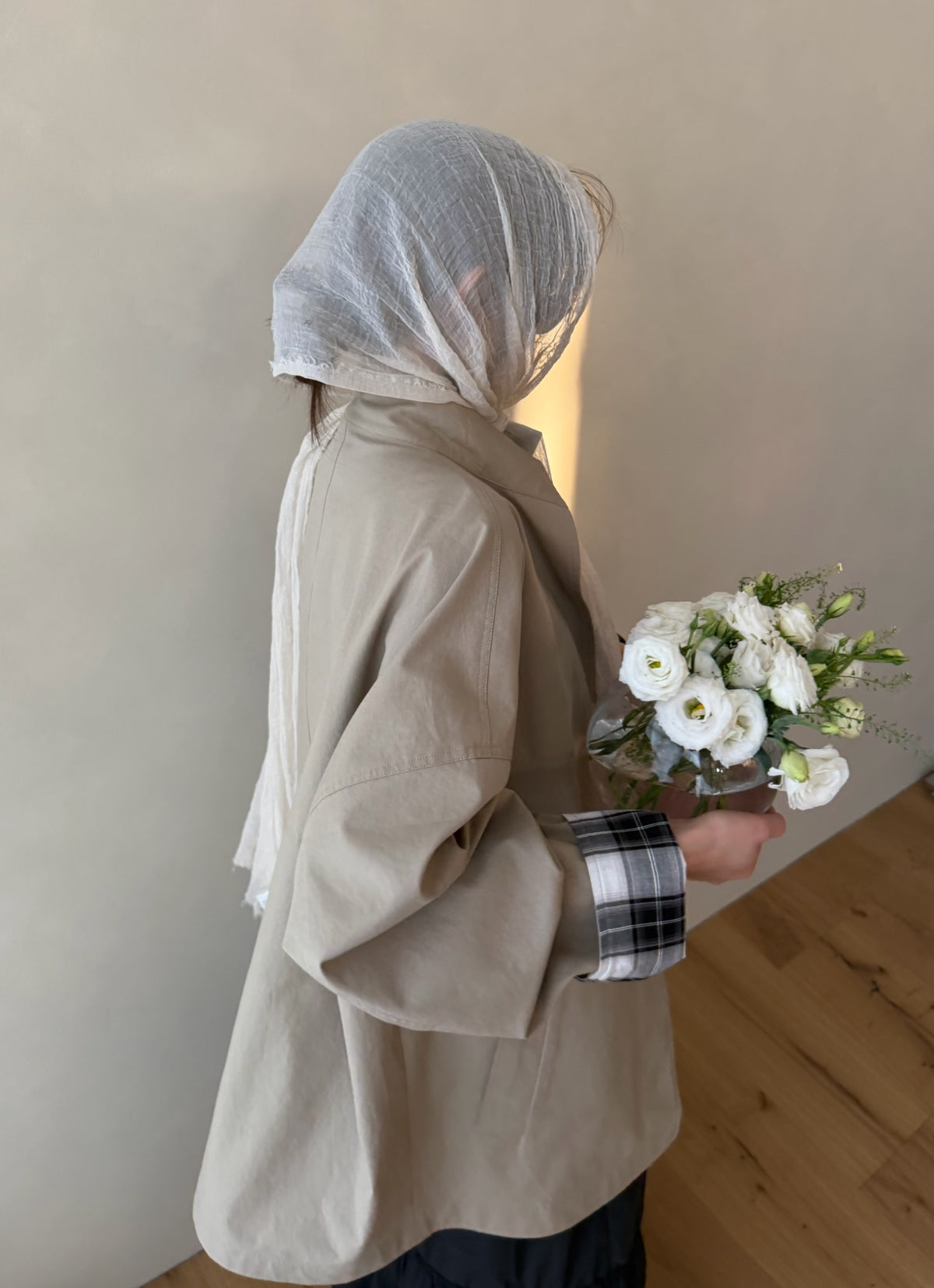 LACHER Elegant Minimalist Loose Plaid Patchwork Mid-Length Trench Coat