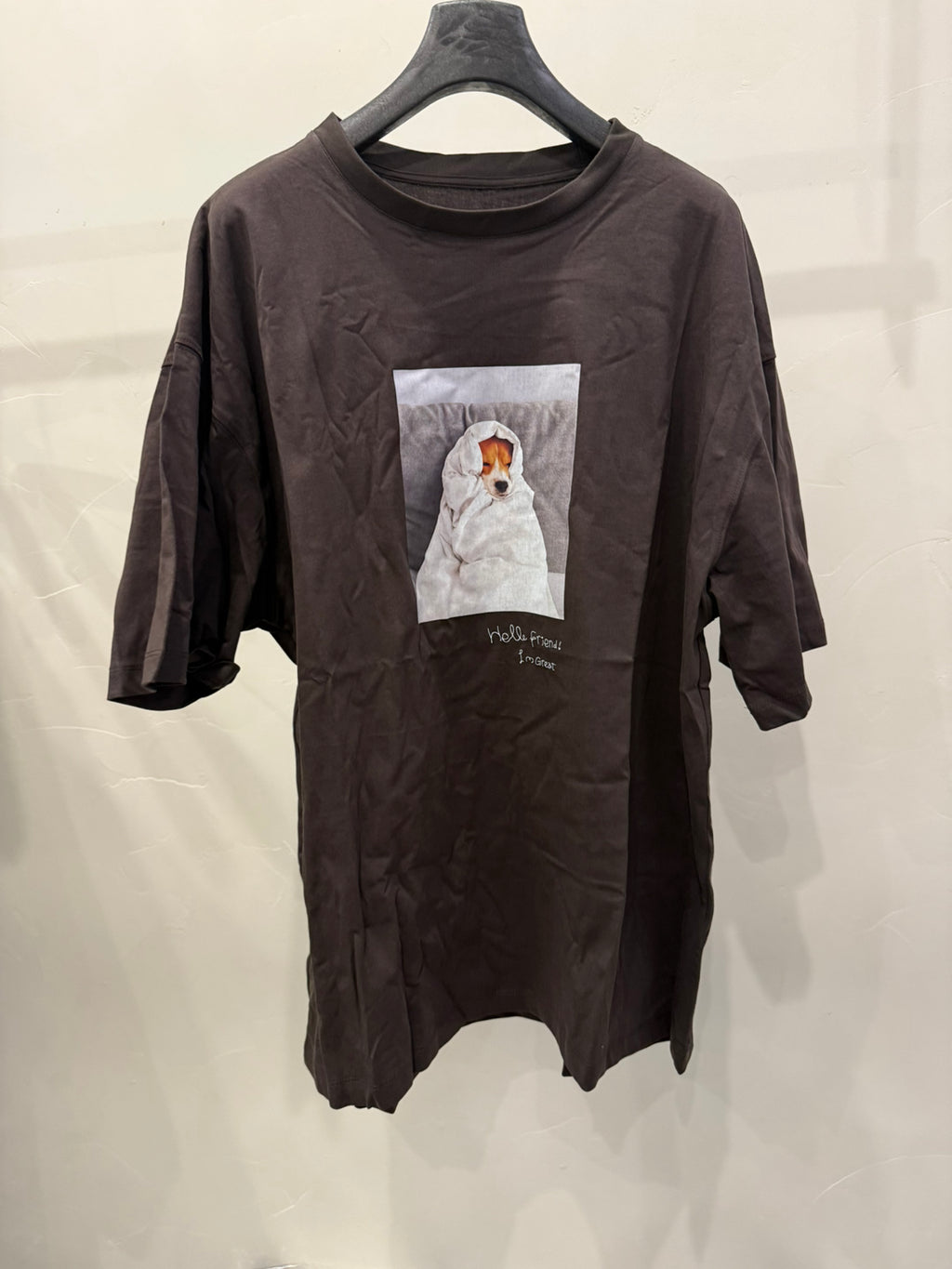 LACHER Trending Puppy Print Loose Fit Cotton T-Shirt - Casual Drop Shoulder Round Neck Tee