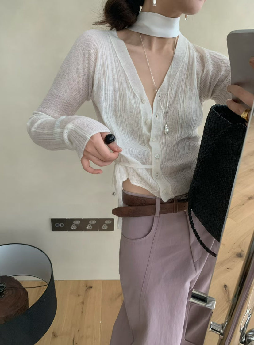 Elegant V-Neck Mohair Blend Cropped Cardigan - Slim Fit Spring Knitwear for Women