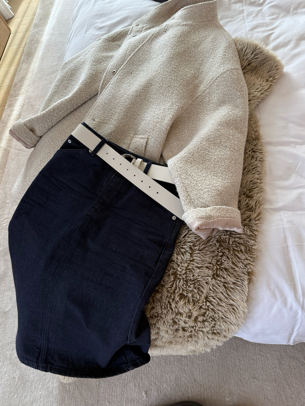 LACHER Early Spring 2026 High-Waist Back-Slit Denim Mini Skirt