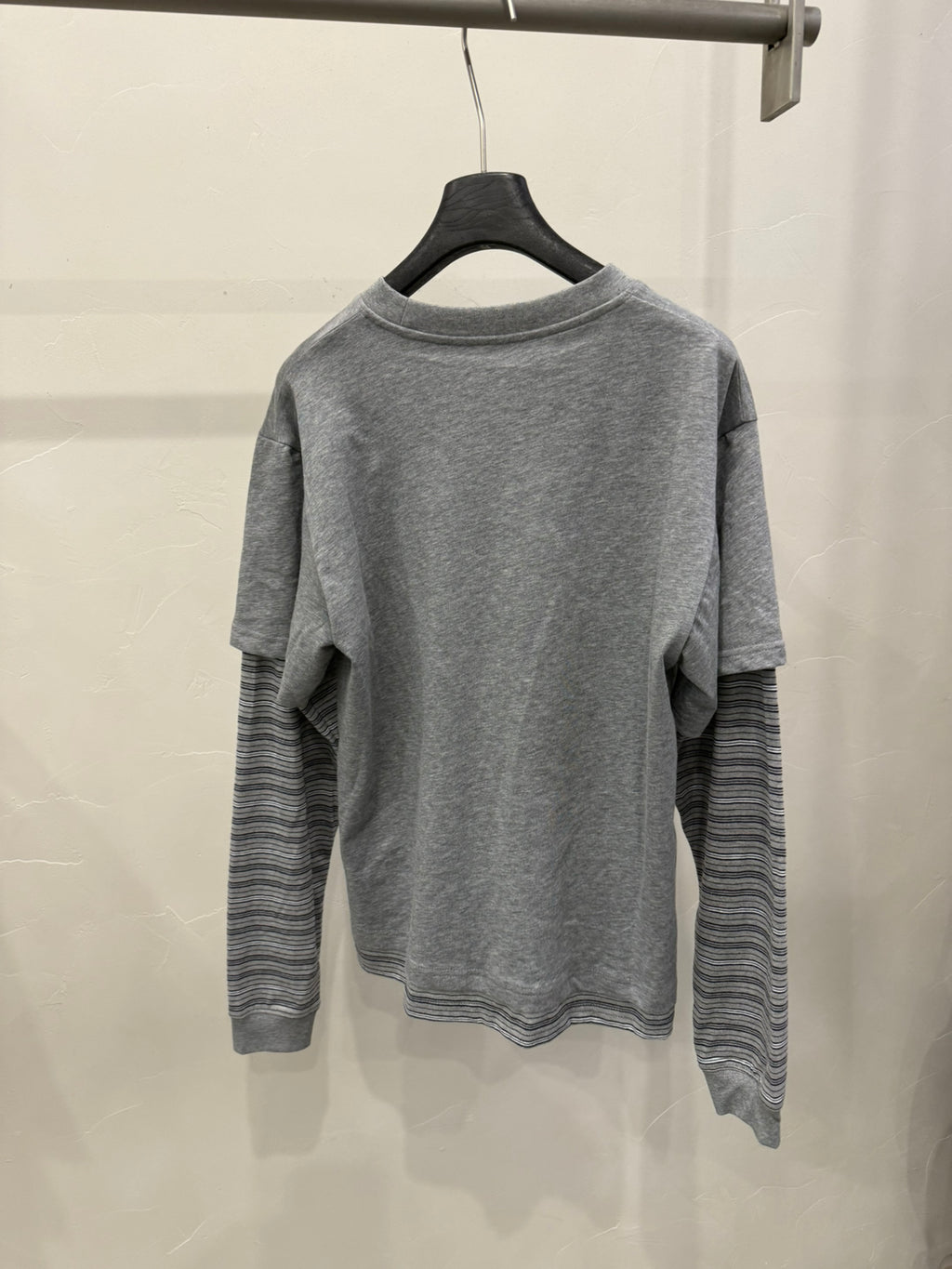 2026 Early Spring LACHER Elegant Faux Two-Piece Striped Round Neck Loose Fit Long Sleeve T-Shirt