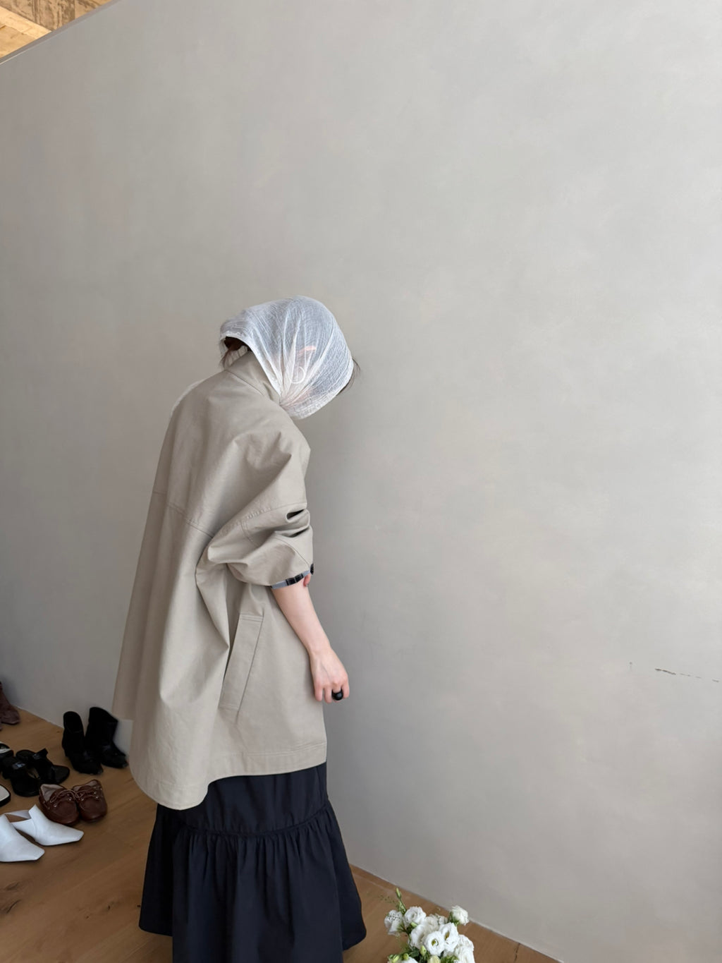 LACHER Elegant Minimalist Loose Plaid Patchwork Mid-Length Trench Coat