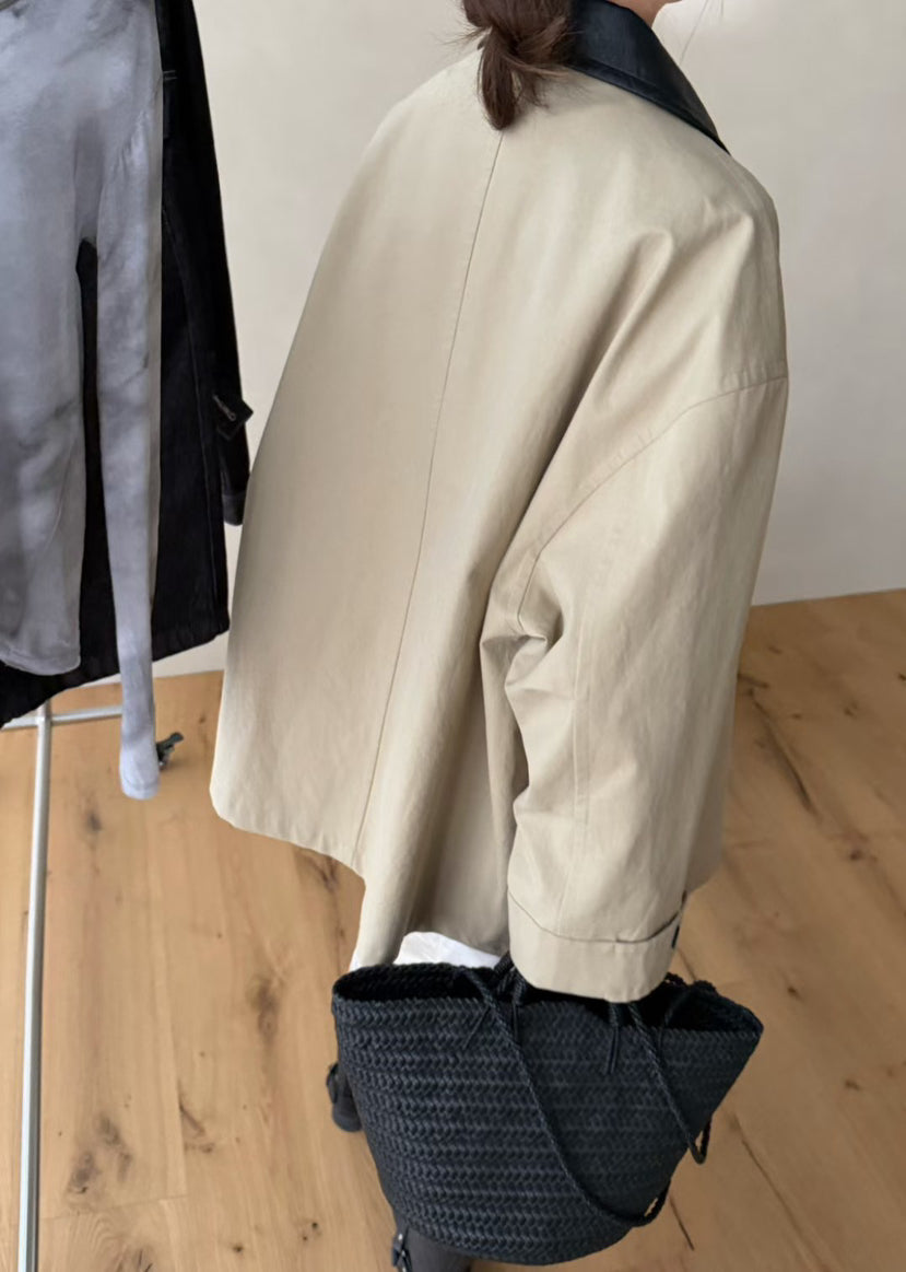 Elegant Contrast Panel Trench Coat - Premium Spring Lapel Single-Breasted Mid-Length Overcoat