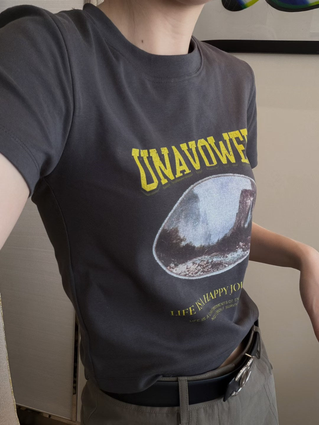 LACHER Vintage Graphic Crop T-Shirt - Retro Printed Casual Cotton Short Sleeve Tee for Women