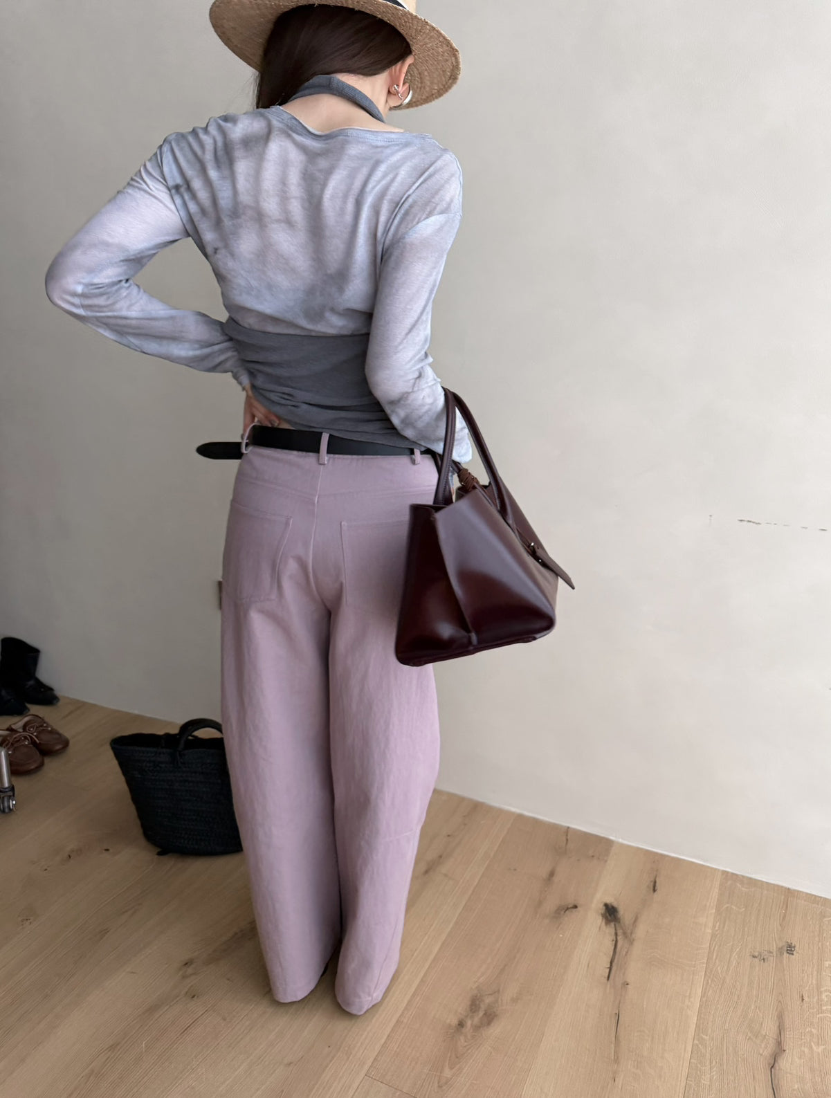 Women's High-Waisted Wide-Leg Straight Pants - Elegant Solid Color Slimming Leisure Trousers
