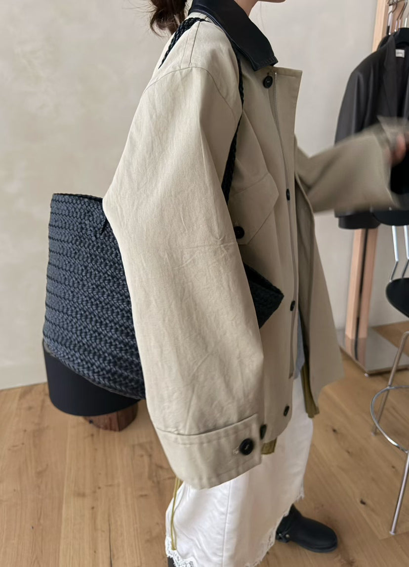 Elegant Contrast Panel Trench Coat - Premium Spring Lapel Single-Breasted Mid-Length Overcoat