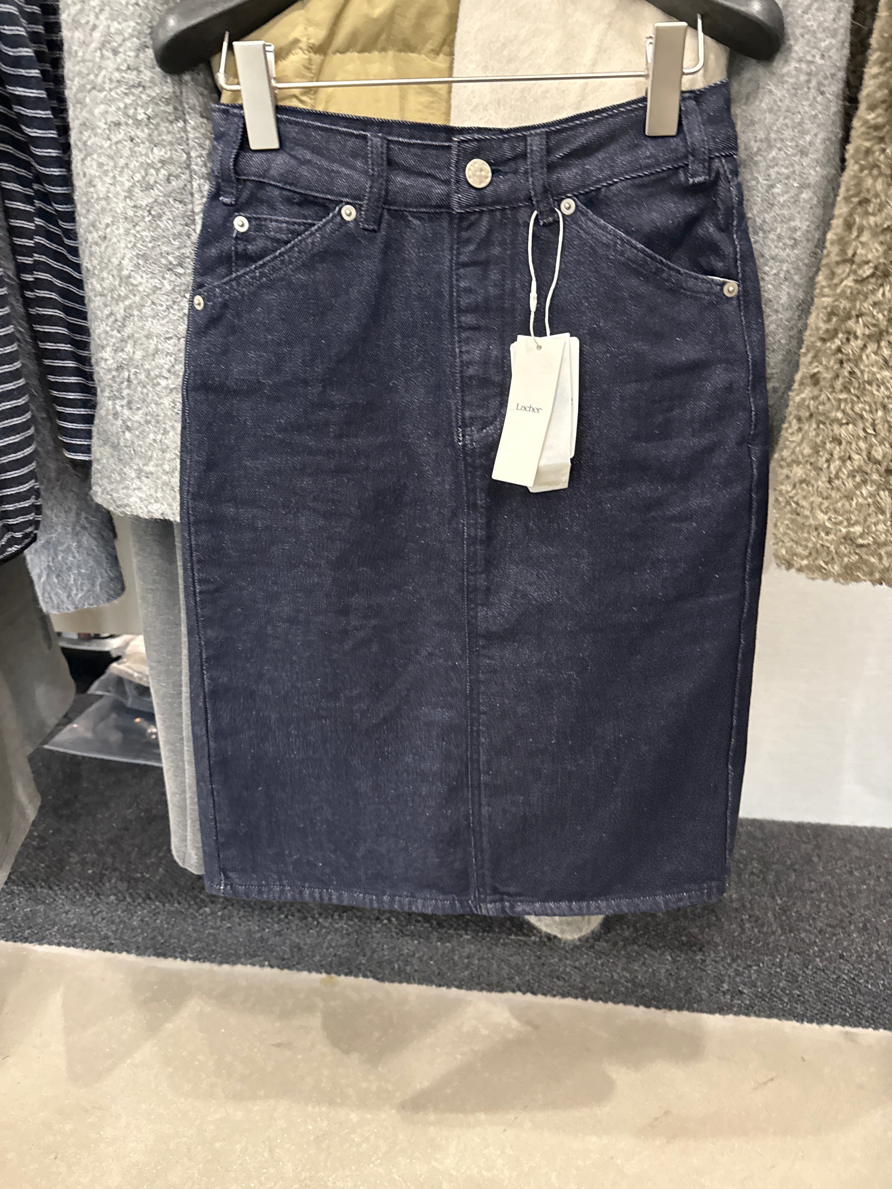 LACHER Early Spring 2026 High-Waist Back-Slit Denim Mini Skirt