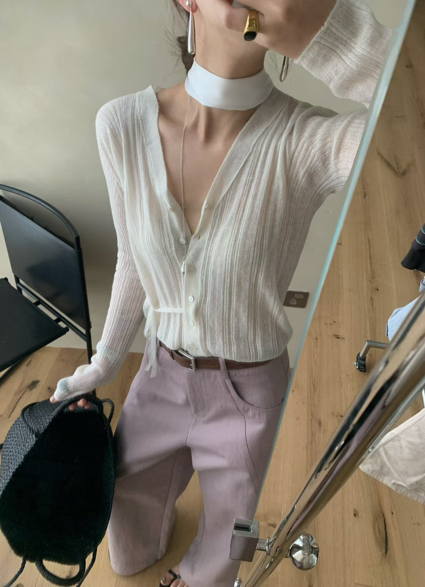 Elegant V-Neck Mohair Blend Cropped Cardigan - Slim Fit Spring Knitwear for Women