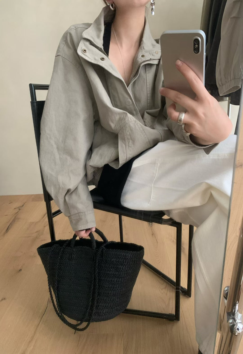 LACHER Women's Premium Utility Loose Fit Jacket - Chic Stand Collar Casual Outerwear