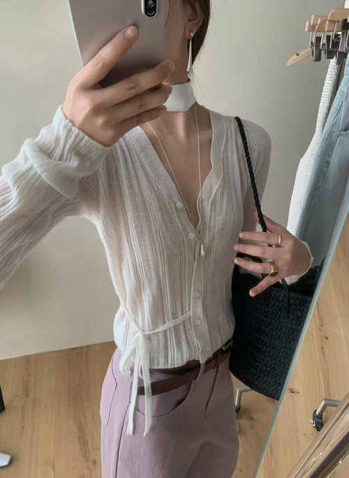 Elegant V-Neck Mohair Blend Cropped Cardigan - Slim Fit Spring Knitwear for Women