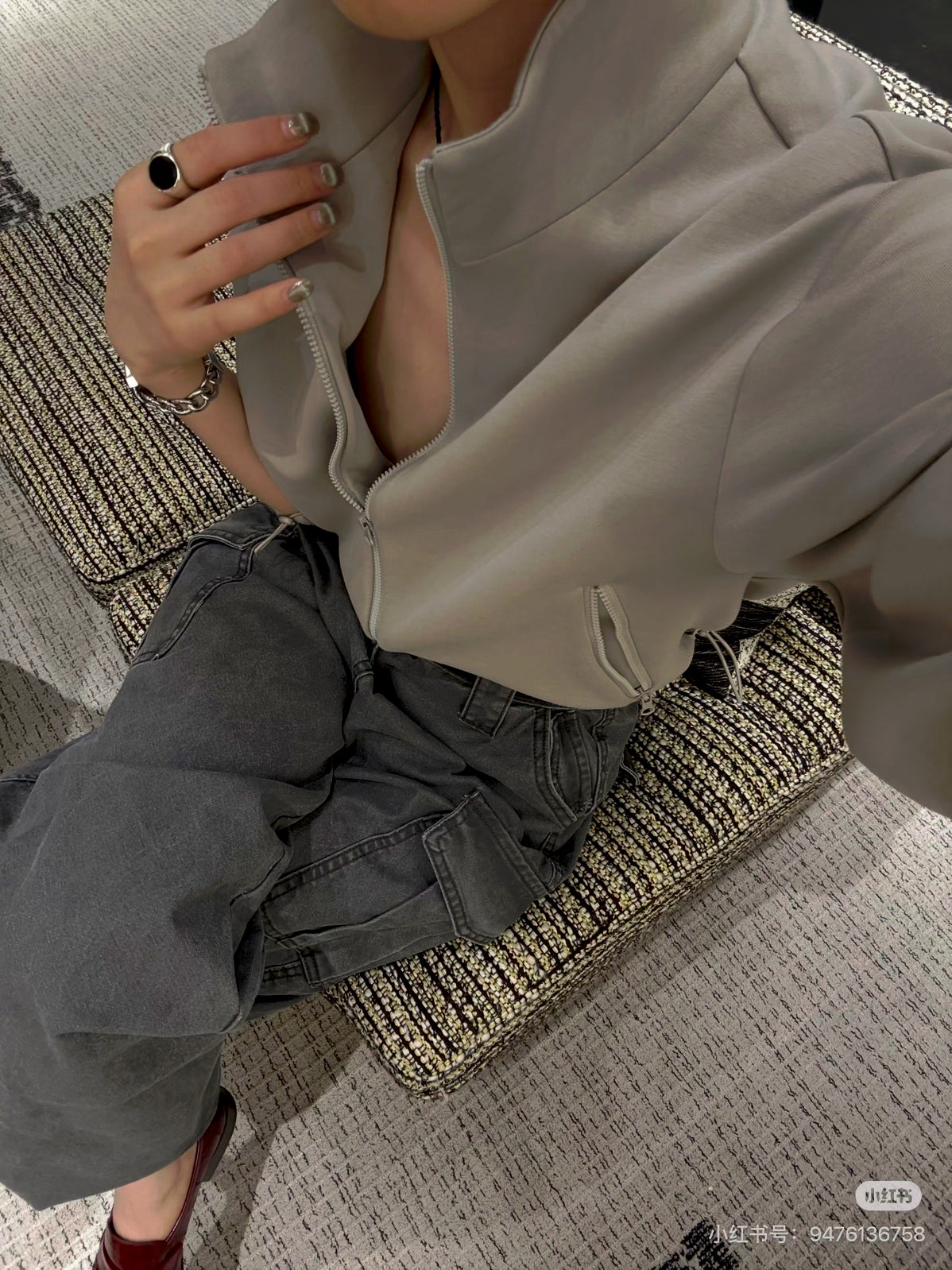 Little Red Book Trending! [LACHER] Best-selling Workwear Jeans! Cargo Style Loose Distressed Wash Straight Leg Denim Pants 371A026# SYYY