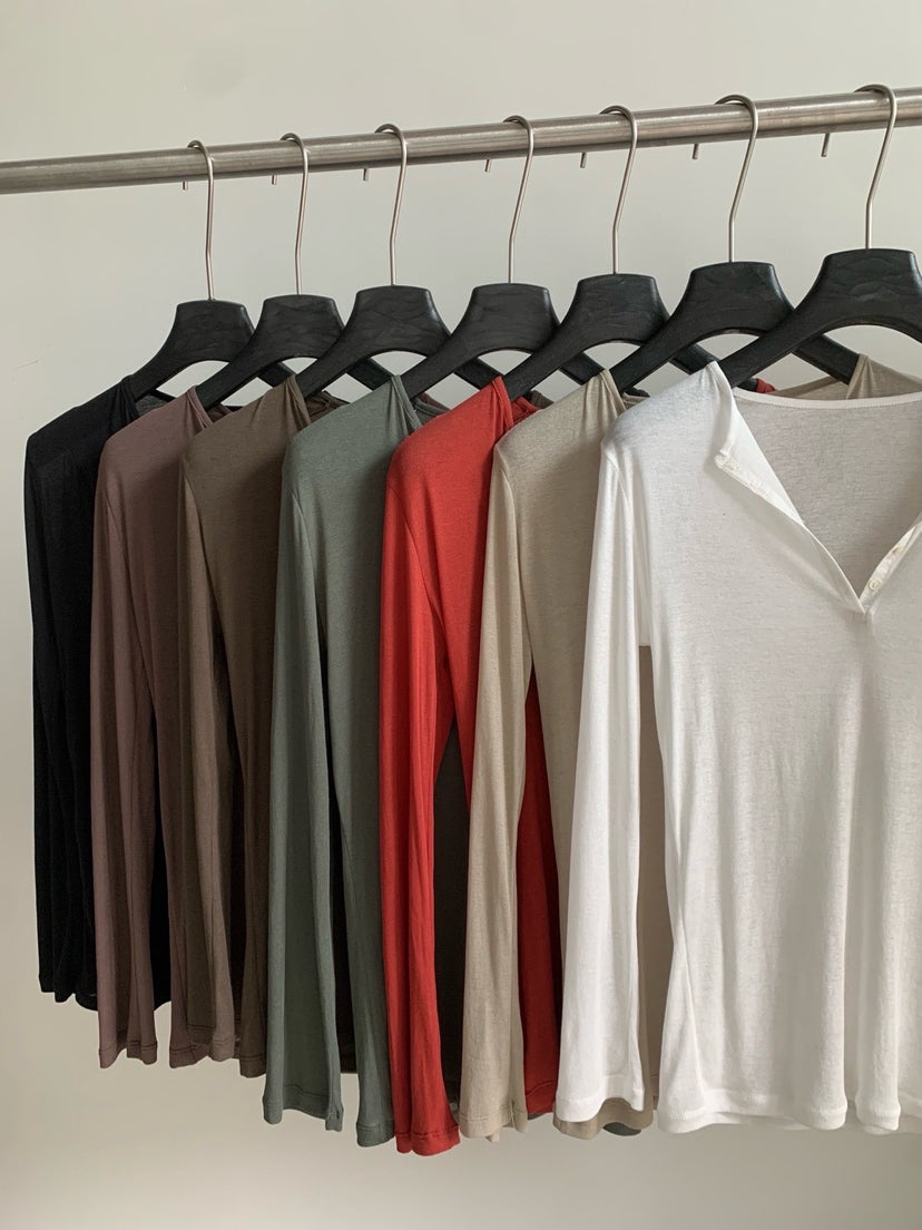 Premium Korean Style V-Neck Long Sleeve Basic Top - Elegant Loose Fit Autumn Blouse