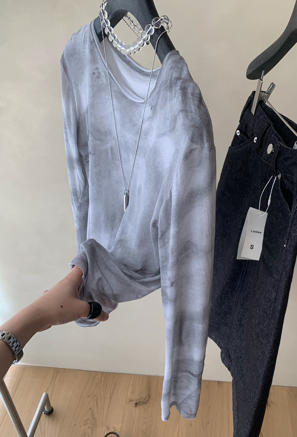 LACHER Trending Women's Tie-Dye Round Neck Long Sleeve T-Shirt - Loose Fit Versatile Spring Top