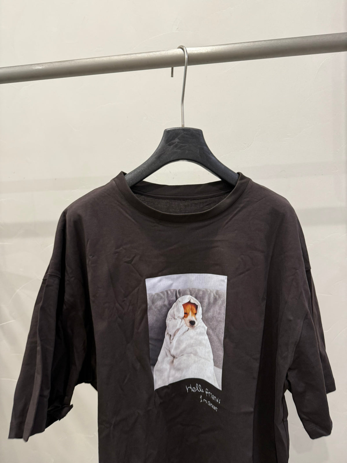 LACHER Trending Puppy Print Loose Fit Cotton T-Shirt - Casual Drop Shoulder Round Neck Tee