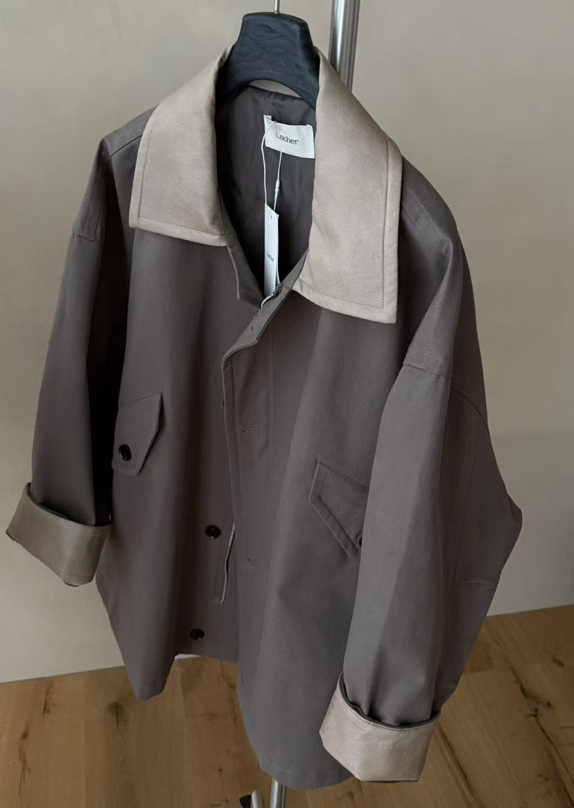 Elegant Contrast Panel Trench Coat - Premium Spring Lapel Single-Breasted Mid-Length Overcoat