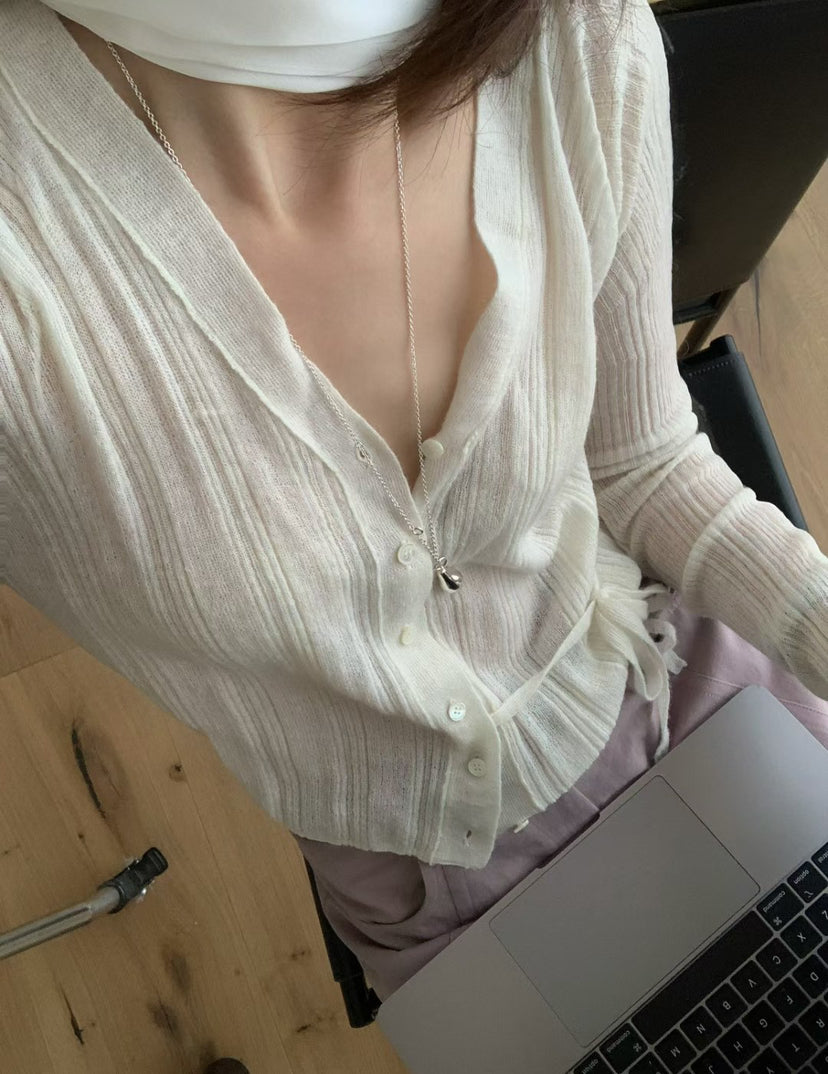 Elegant V-Neck Mohair Blend Cropped Cardigan - Slim Fit Spring Knitwear for Women