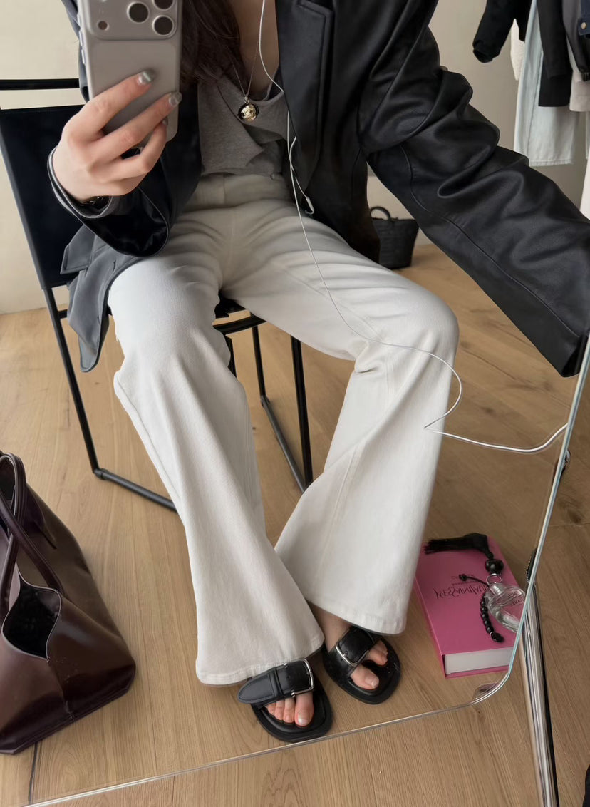 Women's High-Waisted Slimming Flare Jeans - Elegant Spring Solid Color Washed Denim Trousers